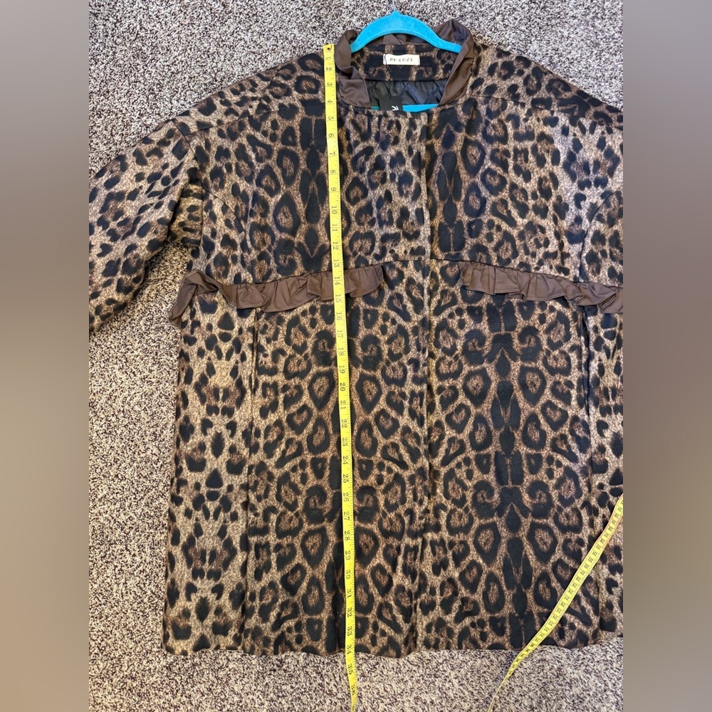 RuXuan Woman’s XL Helen Heart Leopard Print Swing Coat Ruffle Trim 3/4 Quarter - Picture 13 of 14